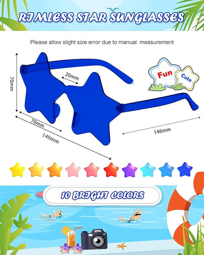 40 Pairs Rimless Star Sunglasses Bulk Wholesale Transparent Candy Color Star Glasses for Women Men Party Favors