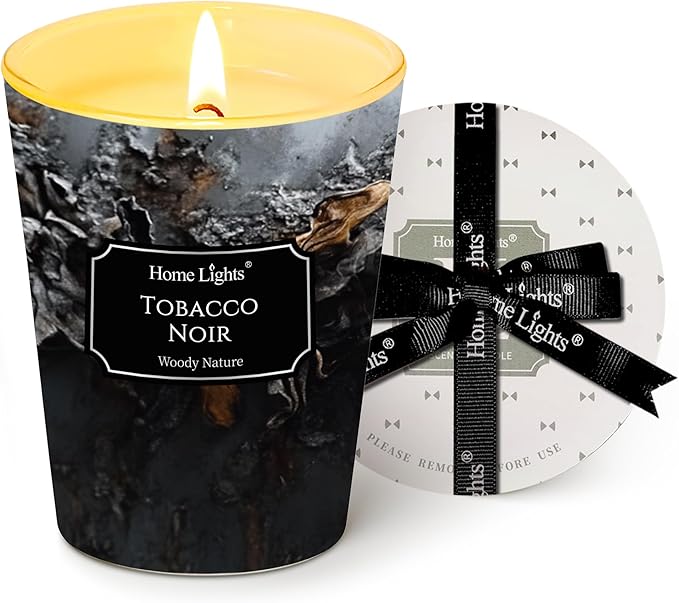 HomeLights Scented Candles for Women & Men, 6.7oz Candle Jars Aromatherapy Single Wick Candle, Ideal for Industrial Chic Home Decor and Gifts, Tobacco Noir