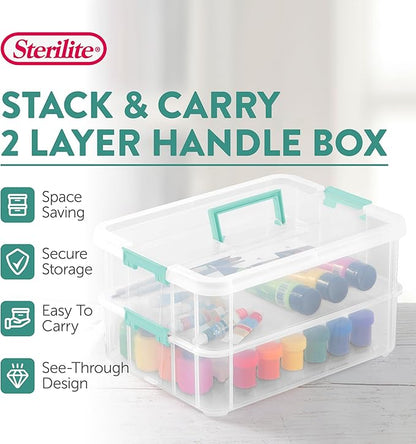 STERILITE Convenient Home 2-Tier Layer Stack Carry Storage Box, Clear 12-Pack 12 X 1