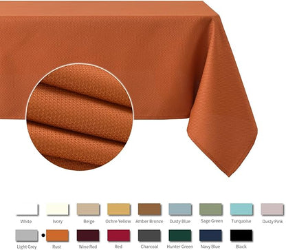 maxmill Textured Rectangle Tablecloth Water Resistant Wrinkle Free Spill-Proof, Soft Jacquard Table Cloth for Buffet Banquet Parties Event Holiday Dinner, Indoor and Outdoor Use, 60 x 84 Inch Rust