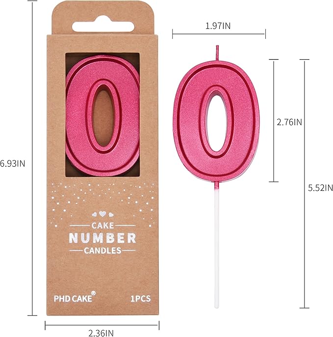PHD CAKE 2.76 Inch Luxe Red 0 Number Birthday Candles, Red Number Candles, Cake Number Candles, Party Celebration