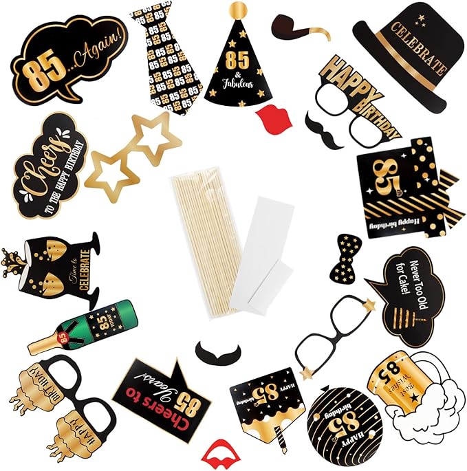 LINGTEER Happy 85th Birthday Party Photo Booth Props,Cheers to 85th Birthday 85th Years Old Bday Party Centerpieces Props Decorations Sign.