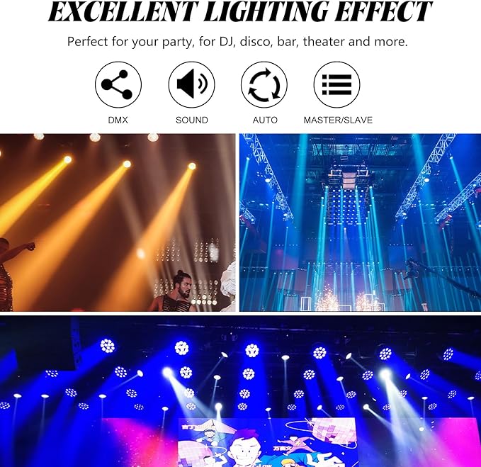 LED Par Lights 18x12W Outdoor Waterproof Stage Light RGBW 4-in-1 DMX Control for Events DJ Disco Festival Wedding Party Outdoor Stage Lighting
