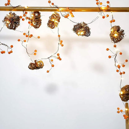Halloween Decorations Rattan Pumpkin String Lights 10ft 30LEDs Fall Garland with Lights Battery Operated Fall Lights with Remote for Home Halloween Thanksgiving Indoor Outdoor Harvest Decor