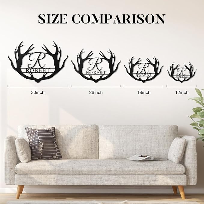 Custom Metal Sign Deer Antler - Personalized Last Name Sign, Deer Family Name Sign, Monogram Letter Sign, Rustic Wall Art Couple Gift for Wedding, Anniversary, Housewarming Birthday Home Décor