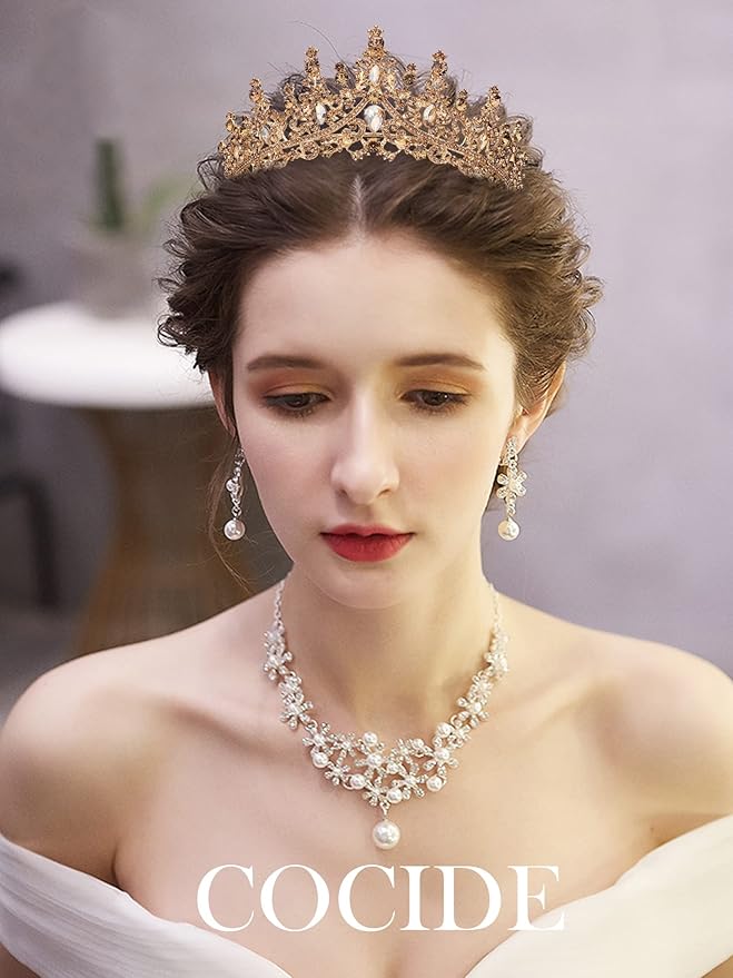 COCIDE Gold Tiara and Crown for Women Crystal Queen Crown Princess Rhinestone Tiara for Girl Bride Wedding Hair Accessories for Bridal Birthday Party Prom Halloween Costume Cosplay