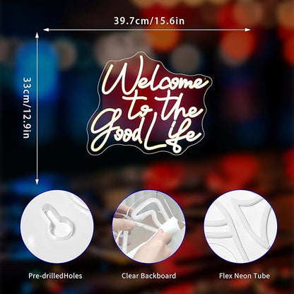 Welcome To The Good Life Neon Sign, Neon Signs for Wall Decor Neon Warm White LED Signs Room Neon Light Up Signs Home Decor for Bedroom Club Party Bar Shop USB Operated