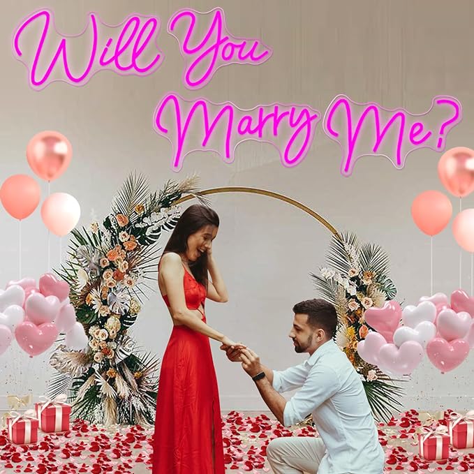 Super Large Will You Marry Me Neon Sign，80.1 inches Marry Me Sign Neon Light for Wedding Engagement Party Backdrop Wall Decor, Rose Red