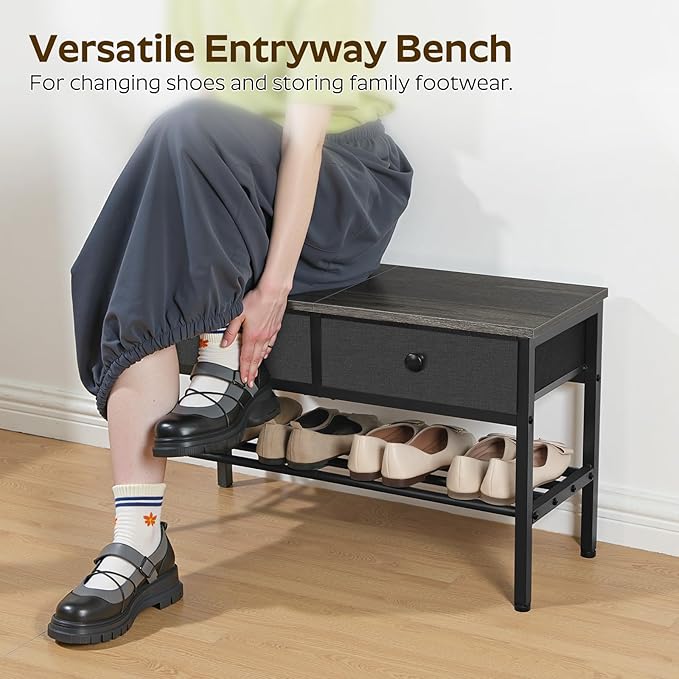 Hall Tree with Bench and Shoe Storage, Entryway Bench with Coat Rack, 4-in-1 Coat Rack Shoe Bench, Multifunctional, for Front Door, Hallway, Foyer, Charcoal Grey and Black MT05BC