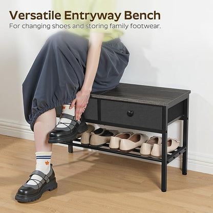 Hall Tree with Bench and Shoe Storage, Entryway Bench with Coat Rack, 4-in-1 Coat Rack Shoe Bench, Multifunctional, for Front Door, Hallway, Foyer, Charcoal Grey and Black MT05BC