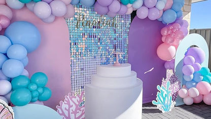 Shimmer Wall Backdrop Blue Iridescent Square Sequin Wall Panel Backdrop Decor for Wedding, Anniversary, Birthday, Party, 24 Panels