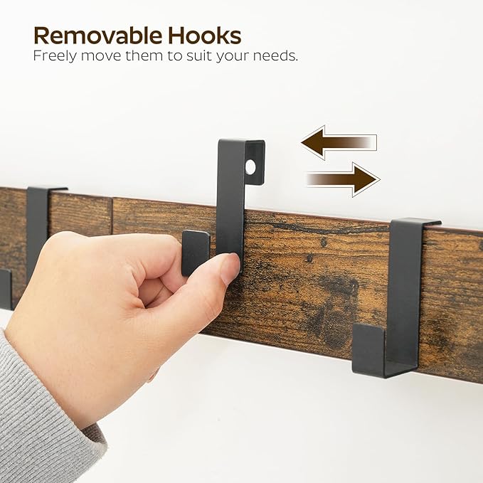 Coat Rack Shoe Bench, 4-in-1 Hall Tree with Storage Shelves and Hanging Rod, Entryway Storage Organizer with 8 Movable Hooks, for Entryway, Hallway, Corridor, Rustic Brown and Black MT12BR