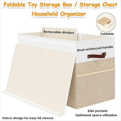 Large Toy Storage Box with Lid Upgraded Toy Storage Chest Organizer with Divider Foldable Toy Bin for Kids Boys Girls Playroom Nursery Bedroom (25"x13"x16")