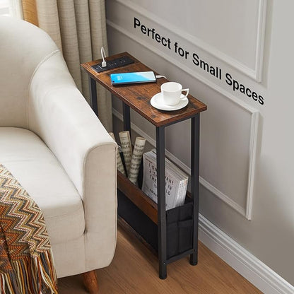 Slim Charging End Table with Storage - For Small Spaces and Bedroom