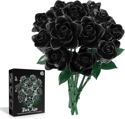 Black Roses Flower Bouquet Building Blocks Set, Botanical Collection Artificial Flowers Compatible with Lego Flowers, Christmas Decorations Gift for Adults Teens