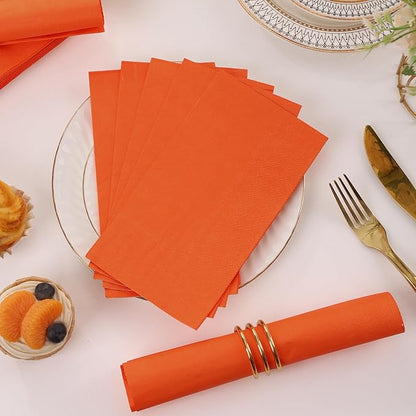 100 Pcs Orange Paper Napkins Disposable - Orange Guest Dinner Napkins for Bathroom Wedding Birthday Picnic Fall Thanksgiving Party