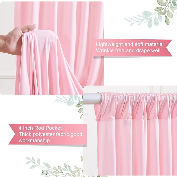 8 x 10 ft Baby Pink Backdrop Curtains Photo Background Panels Wrinkle Free Drapes for Backdrop Soft Long Curtains for Backdrop Decoration Princess Birthday Parties Wedding Bridal Shower