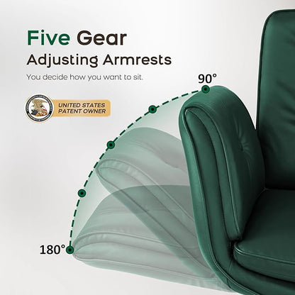 Criss Cross Chair with Armrests & Wheels, Adjustable Swivel Comfortable Lounge Vanity Chairs, Home Office Desk Chair, Medieval Style, (Christmas Green)