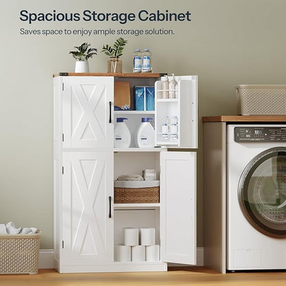 HOOBRO Bathroom Storage Cabinet, Farmhouse Freestanding Floor Cabinet with 2 Extra Hidden Storage Doors, Adjustable Shelves, Large Capacity, Easy Assembly, 11.8 x 23.6 x 43.5 Inches, White and Walnut