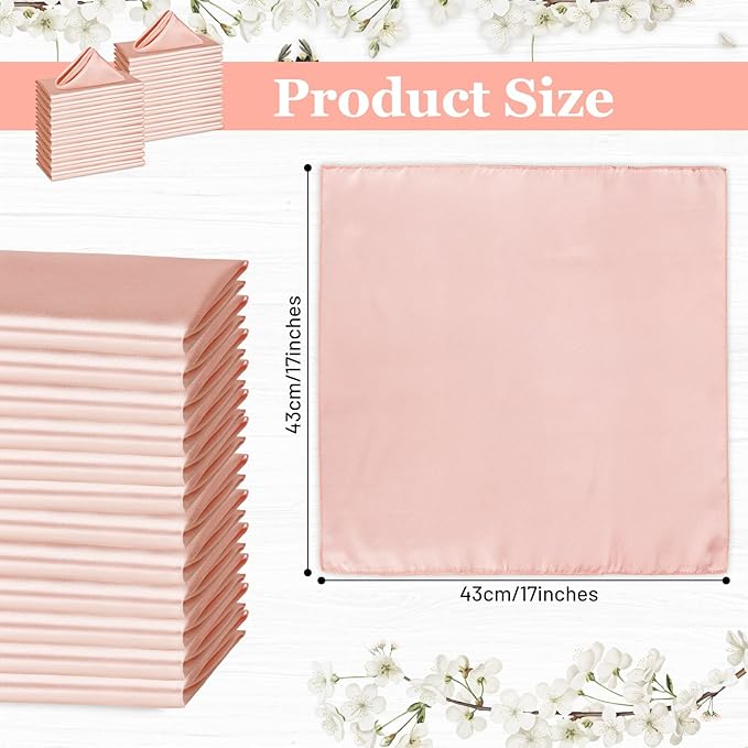Bailarina 120 Pack Rose Gold Satin Napkins,17x17 Inches Wedding Napkins Square Soft Silky Table Napkins Bulk Decorative Elegant Cloth Napkin for Party Decoration, Banquet,Wedding,Graduation