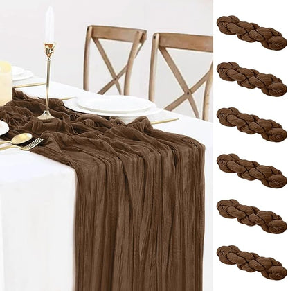 6 Pack Brown Cheesecloth Table Runner 35x120 Inch Gauze Coffee Table Runner Rustic Boho Cheese Cloth Sheer Runner for Wedding Baby Shower Bridal Shower Birthday Party Decorations