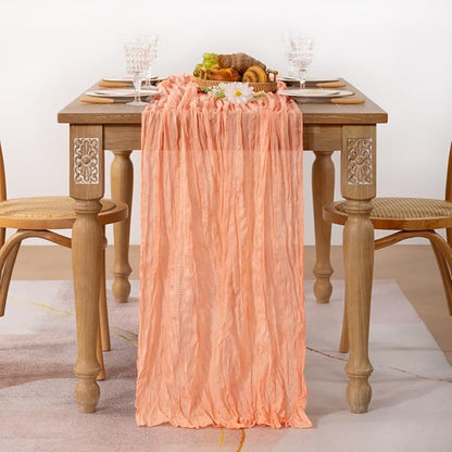 MLMC Peach Pink Cheesecloth Table Runner 10ft Rustic Gauze Coral Cheese Cloth Table Runner 35x120 Inches for Wedding Bridal Baby Shower Party Decor