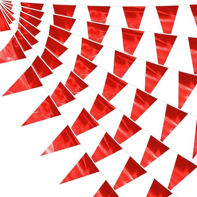 130FT Red Glitter Triangle Pennant Banner Flag Metallic Bunting Fabric Garland for Christmas Graduation Wedding Engagement Anniversary Bachelorette Birthday Bridal Shower Valentine's Party Decor
