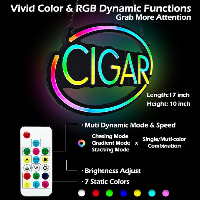 CIGAR-LED Neon Sign for Business,17x10 inch Smoke Shop CIGARS Sign RGB Bright Led for Window Wall Door VapeSmoke Store