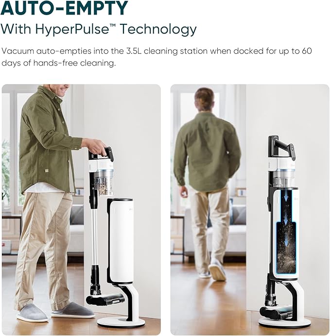 LEVOIT AERO Cordless Vacuum with Auto-Empty Station, HyperPulse Technology, Anti-Tangle Brush, 5-Stage Filtration, HEPA Filter, Up to 70 Mins, Powerful Suction for Pet Hair, Carpet, Hard Floor, White