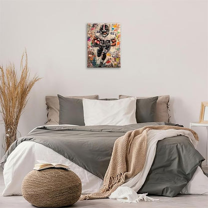 Graffiti Football Wall Art, Banksy American Football Pictures Wall Decor, Rugby Sports Canvas Prints Painting, Sport Poster Framed Artwork for Boys Room Bedroom Bathroom Living Room Office 24"X16"