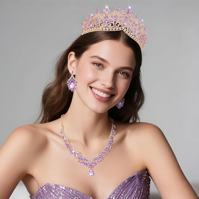 Kamirola Tiaras and Crowns for Women,Tiaras Earrings Necklace, Crystal Bridal Jewelry Set, Costume Party Halloween Prom Pageant Jewelry for Women TR80
