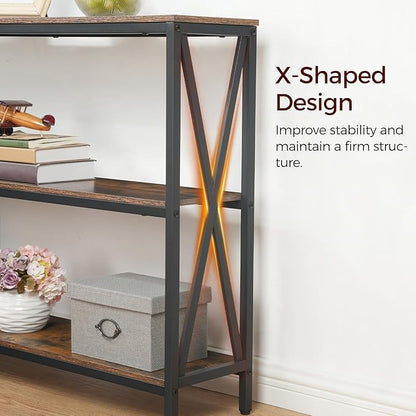 47.2" Sofa Table, Industrial Console Table, 3-Tier Narrow Side Table with Open Shelves, Foyer Table for Entryway, Hallway, Kitchen, Living Room and Bedroom, Rustic Brown CTHR800201