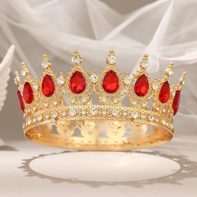 Red Crown for Women Crystal Tiara and Queen Crown for Girl Wedding Headband for Bride Hair Accessories for Costume Birthday Party Cake Decoration Prom