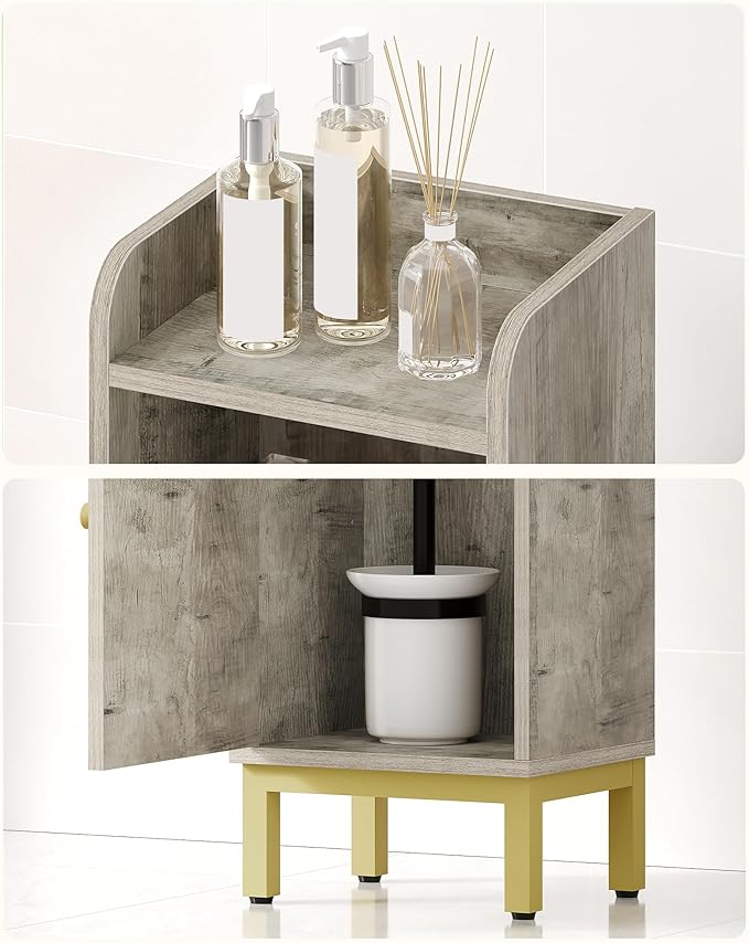 Bathroom Storage Cabinet, Small Corner Floor Cabinet with Door and Shelves, Narrow Toilet Paper Holder, Bathroom Organizer with Adjustable Shelf, for Small Spaces, Rustic Greige BC38205GV1