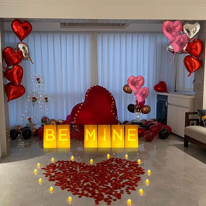 Be Mine Lighted Letters Sign 6pcs Luminary Paper Bags 2000pcs Red Pink Artificial Rose Petals 48pcs Flameless LED Candle Tealight 10pcs Heart Balloons Romantic Night Valentine's Day Decorations
