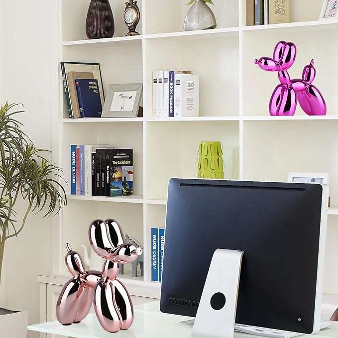 Balloon Dog Sculpture Modern Home Decor Collectible Figurines Funky Statues for Bedroom Trendy Animal Decor for Coffee Table Living Room Decor, 9.8*9.8*3.5inch, Pink