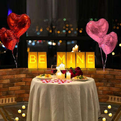 Be Mine Lighted Letters Sign 6pcs Luminary Paper Bags 2000pcs Red Pink Artificial Rose Petals 48pcs Flameless LED Candle Tealight 10pcs Heart Balloons Romantic Night Valentine's Day Decorations