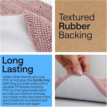 GORILLA GRIP Bath Rug Mat 36x24, Soft Absorbent Chenille, Quick Dry Microfiber Mats, Rubber Backing Washable Shower Floor Rugs, Bathmat Runner, US Designed Bathroom Home Decor Accessories Dusty Rose