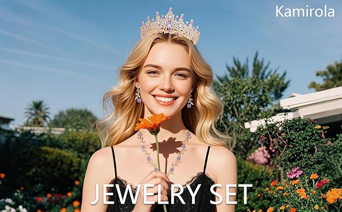 Kamirola Tiaras and Crowns for Women,Tiaras Earrings Necklace, Crystal Bridal Jewelry Set (TR48)