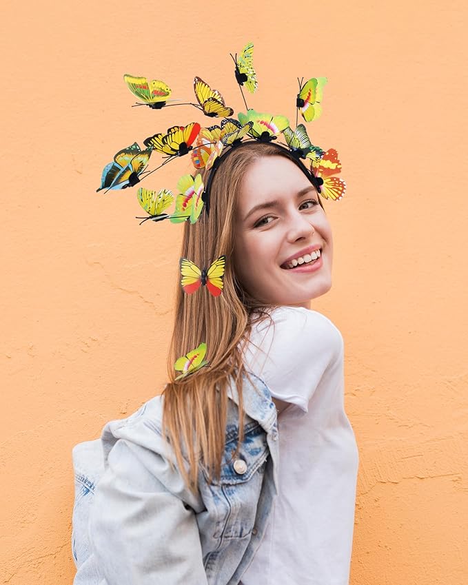 6Pack Butterfly Fascinator Headband Monarch Butterfly Crown with Clips Tea Party Nature-themed party Halloween costome Headpiece
