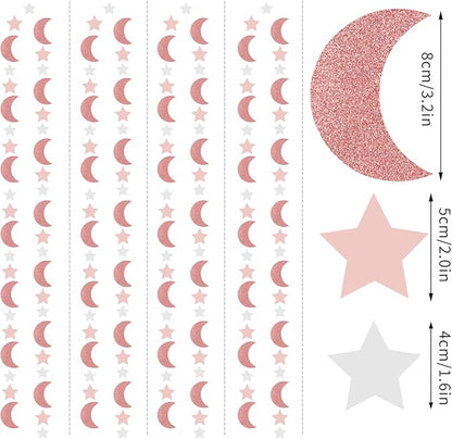 Pink Rose-Gold Moon-Star Party-Decorations Garland - 52Ft Twinkle Little Star Hanging Decoration Streamers Banner, Eid Ramadan Mubarak Decoration Birthday Wedding Baby Shower Party Decor Panduola