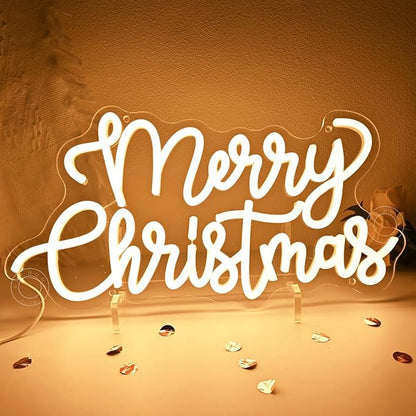 SYLHOME Merry Christmas LED Neon Light Sign Tree Bedroom Living Room Desk Window Wall Decor Sign Shop Bar Office Christmas Party 5V USB Night Light Indoors 15.75"X8.3"