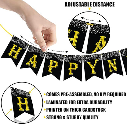 KatchOn, Black Gold Happy New Year Banner 2026-10 Feet | Happy New Year Sign, Happy New Years Decorations 2026 | NYE Banner for NYE Decorations 2026 | New Years Eve Party Supplies 2026