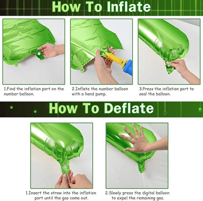 40 Inch Green Large Number Balloons Set 0-9, Self Inflate Foil Number 0 Helium Balloons for Boys Girls, Big Digit 0 Balloons for Women Men Jungle Safari Birthday Party Anniversary Supplies Decorations