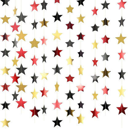 Patelai Glitter Star Garland Banner Christmas Decor 130 Feet Star Hanging Bunting Banner Twinkle Backdrop for Homecoming Classroom Wedding Birthday Halloween Party Supplies(Red, Black, Gold)