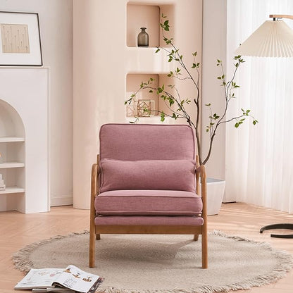 Bonnlo Pink Accent Chairs Set of 2, Upholstered Mid Century Modern Lounge Chairs Reading Chairs Side Sitting Chair Solid Wood Farmhouse Armchairs for Living Room, Bedroom, Guest Room