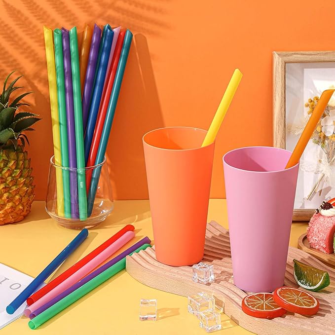 Tessco for You 600 Pcs 9.84 Inch Smoothie Straws Bulk Disposable Bubble Tea Straws Large Plastic Individually Wrapped for Tall Homemade Milkshakes(Vintage Color)
