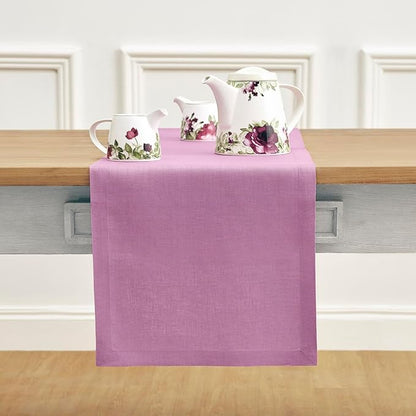 Solino Home Linen Violet Table Runner 90 Inches Long - 100% Pure Linen Dining Table Runner 14 x 90 Inch for Holiday - Fete