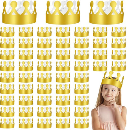 100 Pcs Birthday Crowns for Kids, Golden King Paper Crown Bulk Foldable & Adjustable Birthday Party Favors Hats Baby Shower Headwear for New Year Celebration Wedding Anniversary Photo Props Supplies