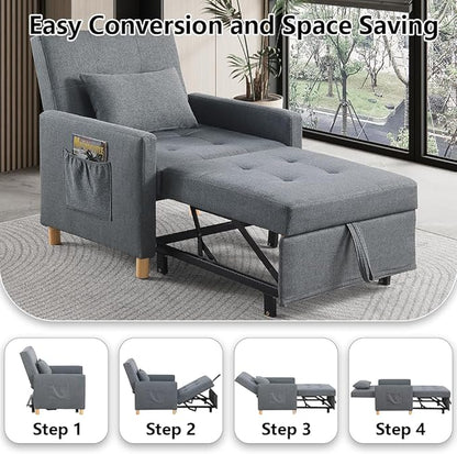 Sleeper Chair,Convertible Sleeper Sofa Chair,Pull Out Sleeper Chair with Adjustable Backrest,Multi-Functiona Lounge Chair for Living Room(Gray)